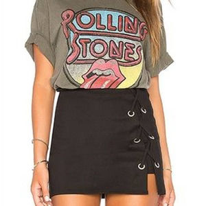 Revolve By The Way Tori Lace Up Superdown Mini Skirt Small Black Side Lace